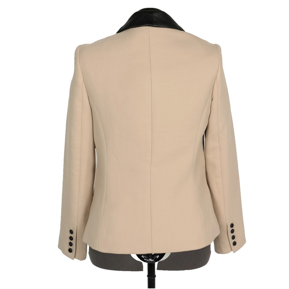 NEW Milly New York Wool & Lamb Leather Shawl Blazer Dinner Jacket Size 6 Beige - Picture 4 of 10